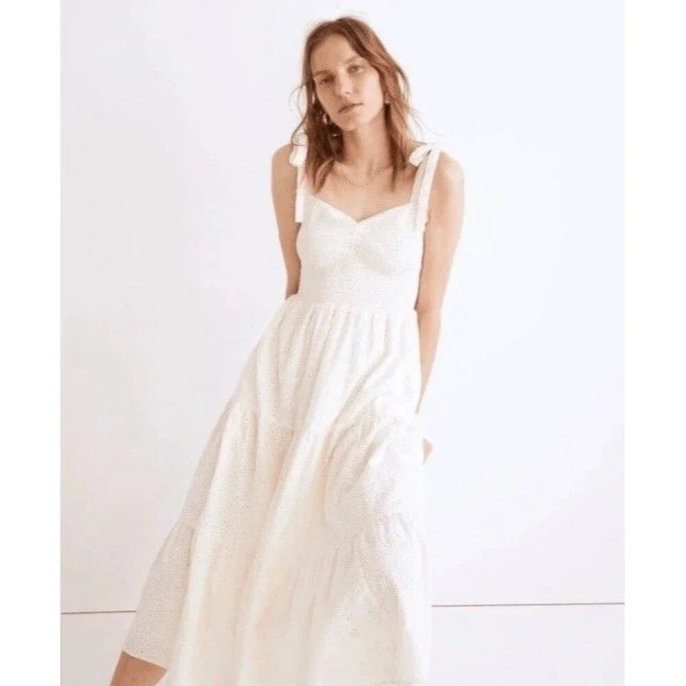 MADEWELL  TIE STRAP LUCIE  EMBROIDED MAXI DRESS BEIGE SZ 1X NWT